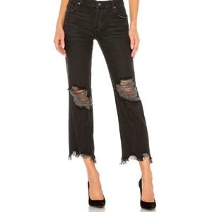 We The Free Black Distressed Raw Hem Jeans
